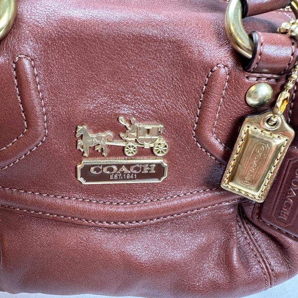 Coach Brown/Rust Leather Satchel/Shoulder Bag with Gold Accents (3 Hang Tags) - Picture 3 of 15
